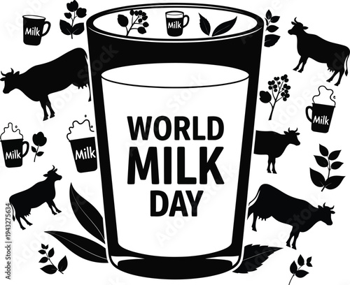 World health day silhouette celebrating milk benefits and nutrition on world milk day