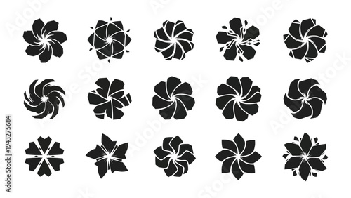 Floral Pattern Set: A versatile set of fifteen floral-inspired patterns, each a unique geometric composition, ready for incorporation into diverse design projects.