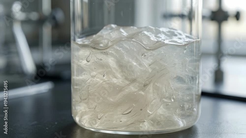 Viscous gel based material green chemistry bio based chemical materials gel sample laboratory setting showing translucent polymeric substance with