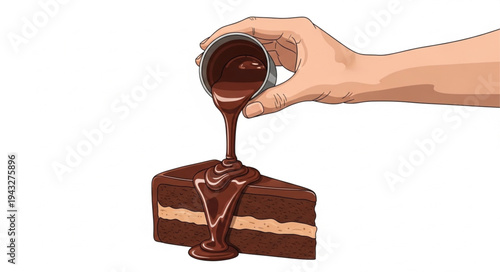 Pouring Chocolate Sauce on Cake.
