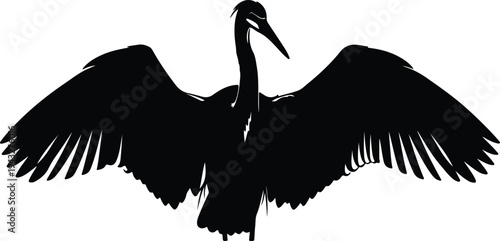 Silhouette great blue heron bird spreading wings in flight vector design