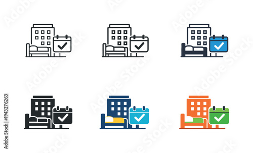 Hotel booking and reservation icons with calendar and bed symbols