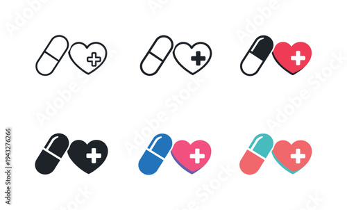 Preventive wellness icon featuring a capsule and heart with a plus sign, symbolizing wellness medicine, holistic health, and