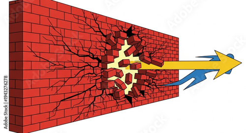 Red Brick Wall with Hole and Arrow.