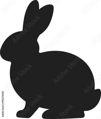 Single black rabbit silhouette isolated on white background, perfect for simple Easter holiday icons, spring season graphics, cute animal logos, and minimalist vector illustrations.