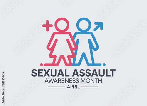 Sexual Assault Awareness Month April Educational Graphic featuring Interlocked Human Figures and Gender Symbols for Corporate Sensitivity Training