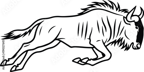 Silhouette jumping wildebeest gnu african animal wildlife safari runner vector design