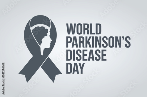 World Parkinson's Disease Day Medical Awareness Logo with Brain Profile and Ribbon Iconography for Clinical Research and Patient Support Services