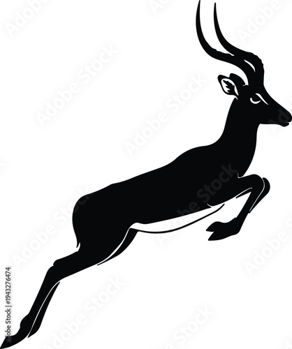 Silhouette jumping antelope with horns leaping through the air vector design