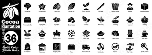 Cocoa plantation vector icons and symbols vector illustrator.