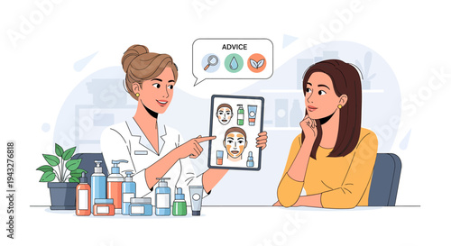 Cosmetics consultation and skincare advice illustration