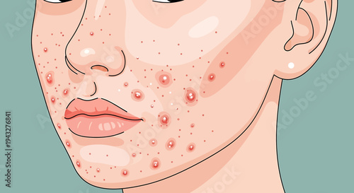 Face illustration showing skin condition pimple acne dermatological medical concept