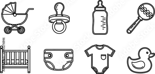 Baby icon set essential symbols for nursery and parenting