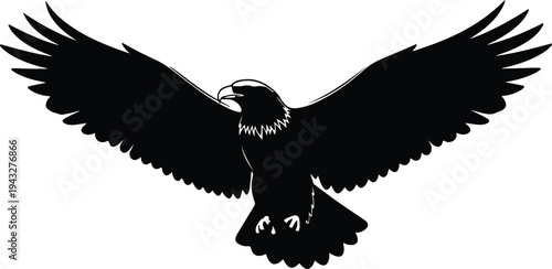 Silhouette majestic eagle bird with open wings soaring in flight vector design