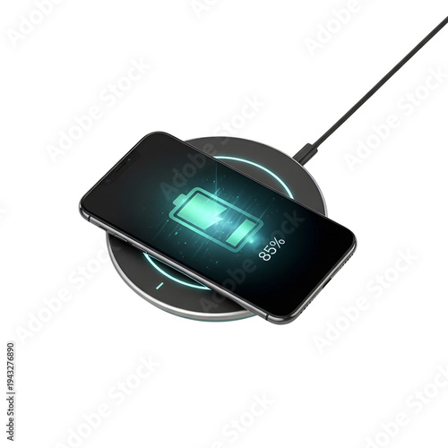 Modern smartphone charging wirelessly on a sleek pad
