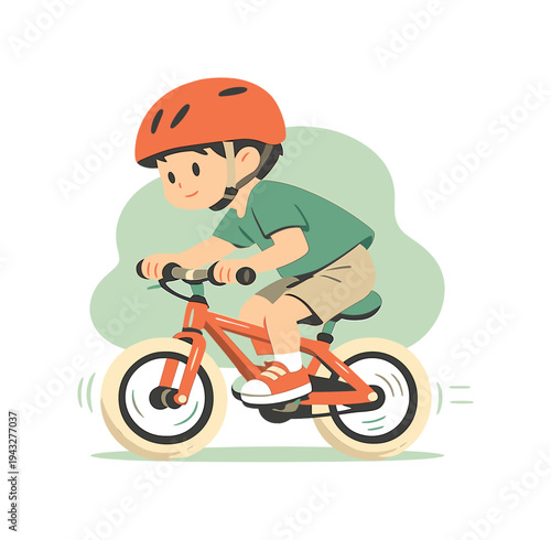 Sunny child pedals a bicycle while wearing a helmet, body leaning forward slightly as wheels spin and balance is carefully held |