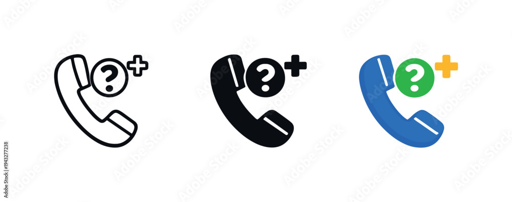 Fototapeta premium Phone icon with question mark and plus sign, representing support or inquiry options