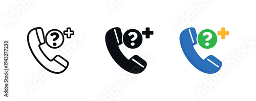 Phone icon with question mark and plus sign, representing support or inquiry options