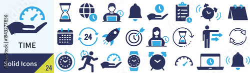 Time solid icons collection, vector design with modern symbols for business, productivity, and scheduling