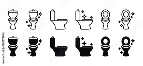 Toilet icons in various styles, showing clean and standard fixtures
