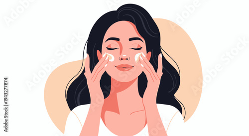 Woman applying cosmetic cream to face skincare beauty routine self care