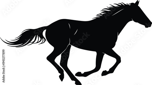 Silhouette of a powerful black horse galloping at full speed vector design