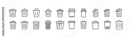 Trash bin and garbage can icons for waste disposal and recycling concept