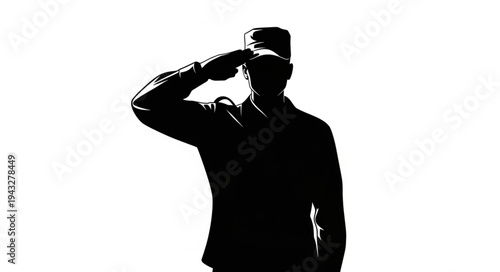 Silhouette Man Saluting or Greeting.