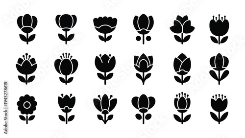 Floral Silhouette Collection: An artistic array of minimalistic floral silhouettes, each embodying the delicate beauty and symbolic richness of nature. They are perfect for design resources.