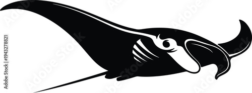 Silhouette tribal manta ray swimming through deep ocean water vector design