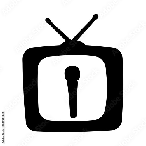 Retro television set icon displaying a microphone for media and broadcasting