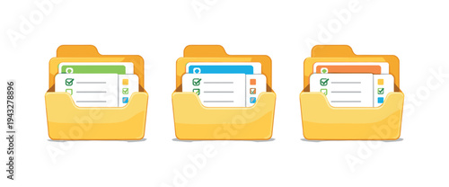 Organized outcome represented by a folder containing neatly aligned task cards rendered in a unified shape, uniform form shown