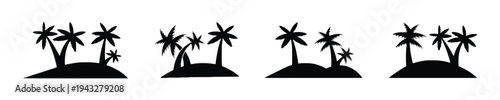 Tropical island silhouettes with palm trees for vacation and travel themes