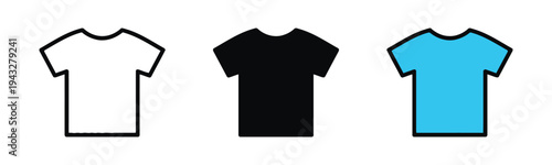 T-shirt icons in white, black, and blue for apparel and fashion design