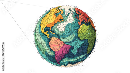 colorful world map globe with continents and oceans vector illustration