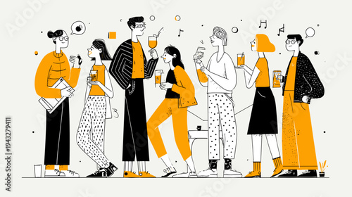 Diverse group of friends socializing with drinks