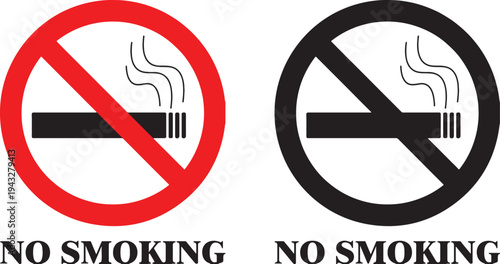 Two no smoking signs with text in red and black