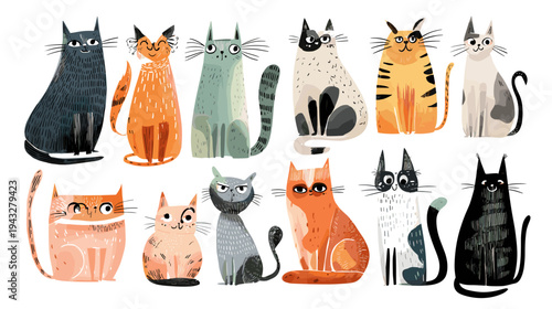 Colorful illustrated cats collection