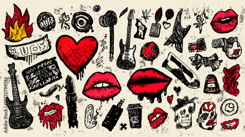 Colorful doodle collection of edgy symbols
