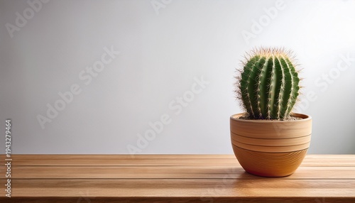 Cactus On Rustic Wooden Table With Blank White Wall In Background Creating A Simple And Minimalist Decor Element For Any Space