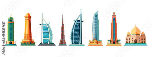 Colorful illustration of famous buildings and landmarks