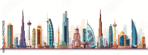 Colorful skyline illustration of modern skyscrapers