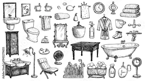 Vintage bathroom items collection illustration