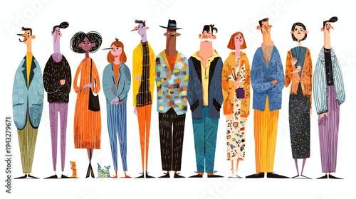 Colorful illustration of diverse characters in fashion