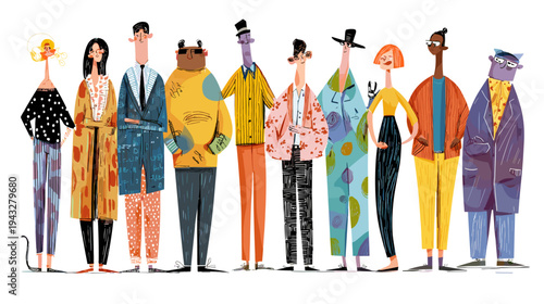 diverse group of people in colorful flat design vector illustration