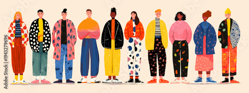 diverse group of people in colorful flat design vector illustration