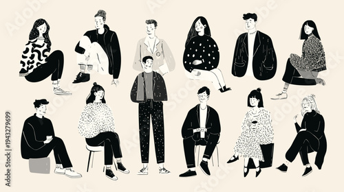 Diverse illustrated characters in various poses