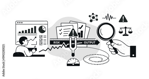 Modern minimal flat vector conceptual collage, crisp hard edges, consistent THIN outline stroke, rounded corners where needed,