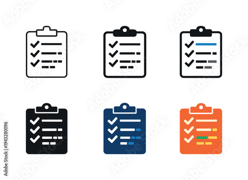 Workflow management icon depicting a clipboard with checklist, checkmarks, and progress indicators, representing task management,
