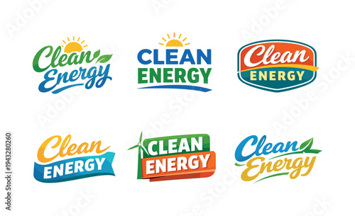 Clean modern holiday banner illustration displaying modern lettering logo set for Clean Energy, professional logo-style